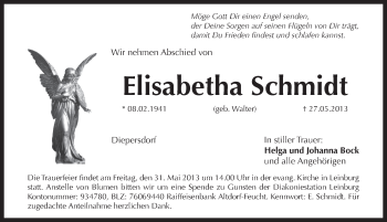 Traueranzeige von Elisabetha Schmidt von Pegnitz-Zeitung